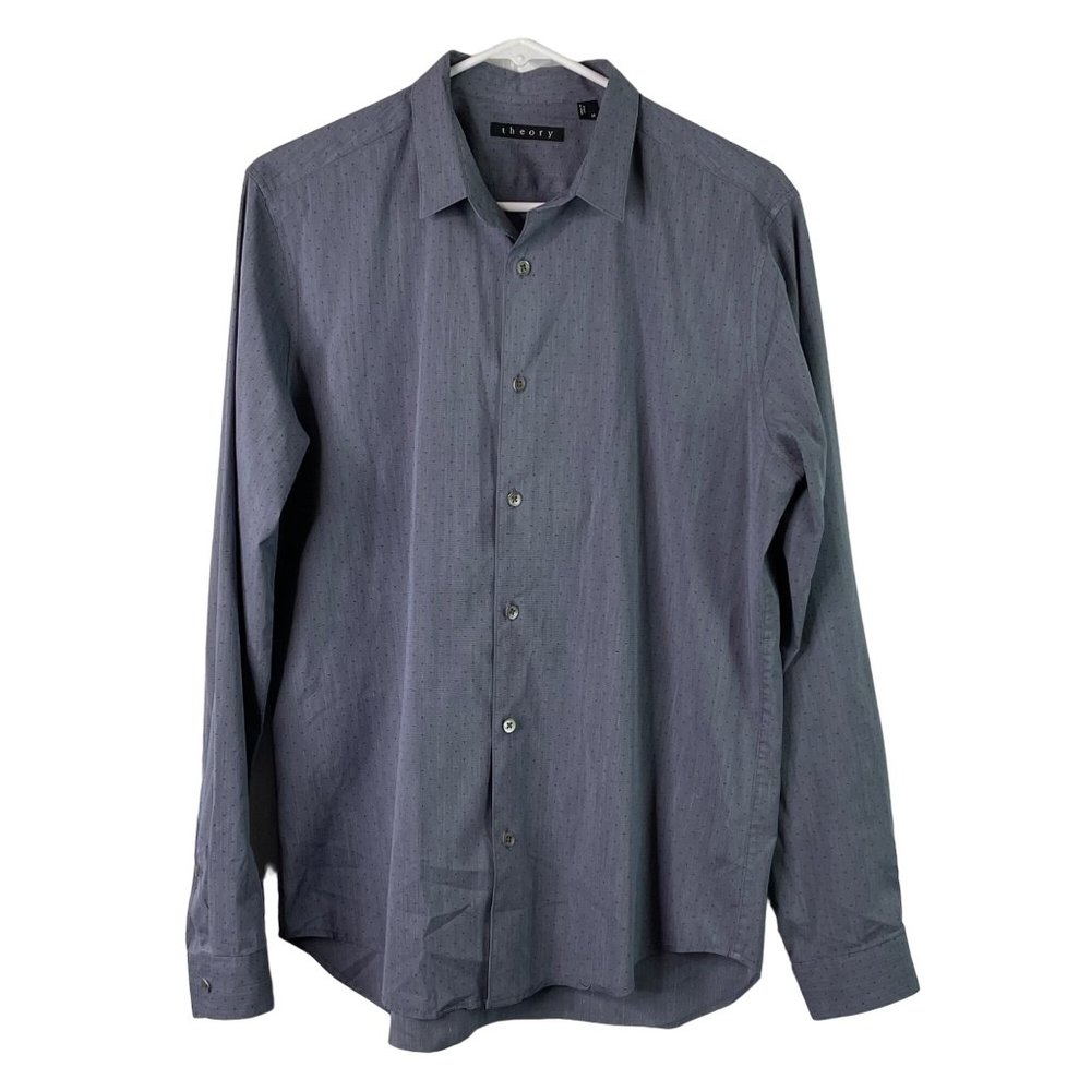 Theory Mens Button Up Dress Shirt Long Sleeve Polka Swiss Dot Size M